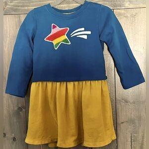 Hanna Andersson Little Girl Sweatshirt Star Dress Blue Yellow Size 100 US 4 EUC